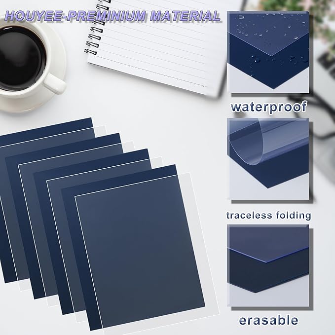 100 Pack Binding Covers Set, 8.5x11 Inches, Including 50 Pcs 12 Mil Ultra Clear PET Binding Covers, 50 Pcs 12 Mil Navy Sand Textured-DeskLoop Office