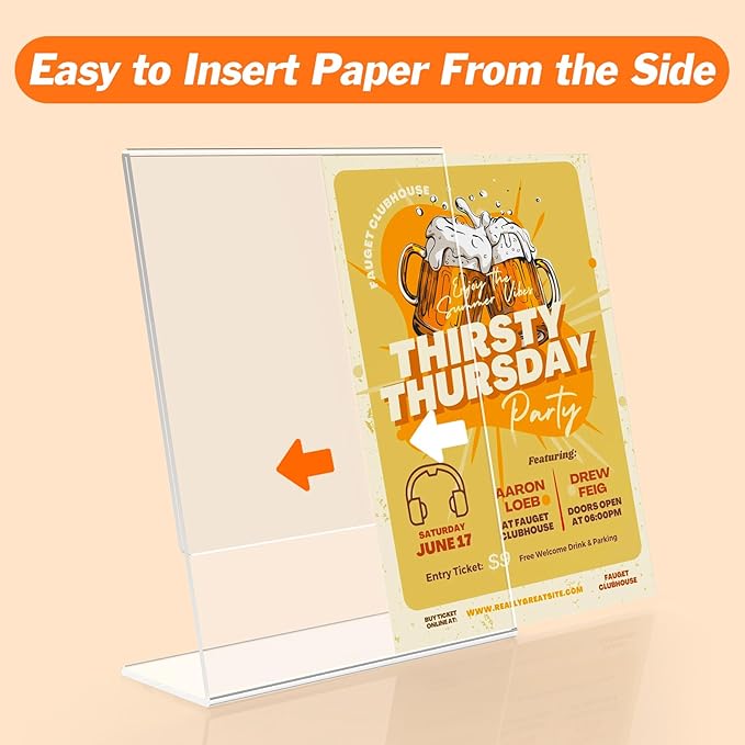6 Pack Acrylic Sign Holder 8.5x11 Inches, L-Shape Vertical Menu Holder Stand - Image 3
