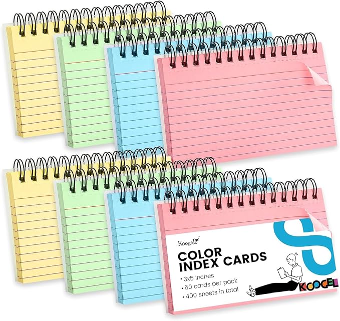 Koogel Spiral Index Cards 3x5 Ruled, Tear-Off Note Cards by KOOGEL