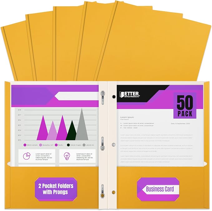 Better Office Products Dark Yellow 2 Pocket Folders by BetterOfficeProducts