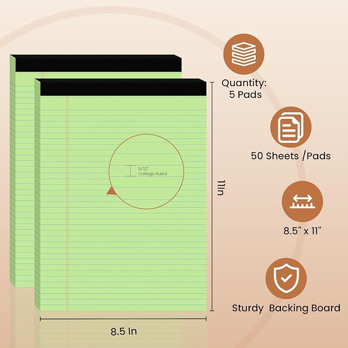 5Packs Legal Pads 8.5 x 11 Inch, 50Sheets/Pack, College Ruled & Perforated - Image 2