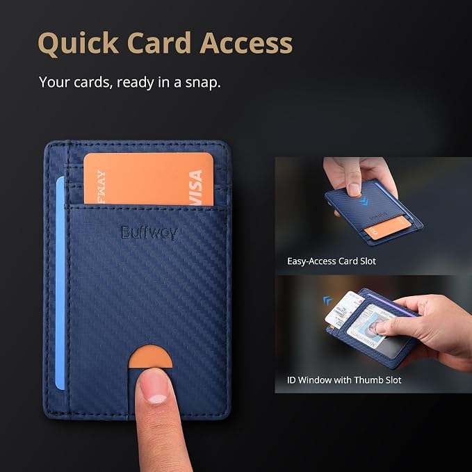 Buffway Slim Minimalist Front Pocket RFID Blocking Leather Wallets - Image 3