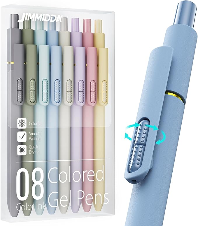 Colored Gel Pens, 0.7mm Retractable, 8 Pack Morandi Style | Quick-Dry No Smudge by JIMMIDDA