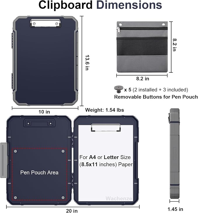 Thicker Clipboard with Storage, Internal Pen Pouch Included, A4 / Letter Size - Image 2