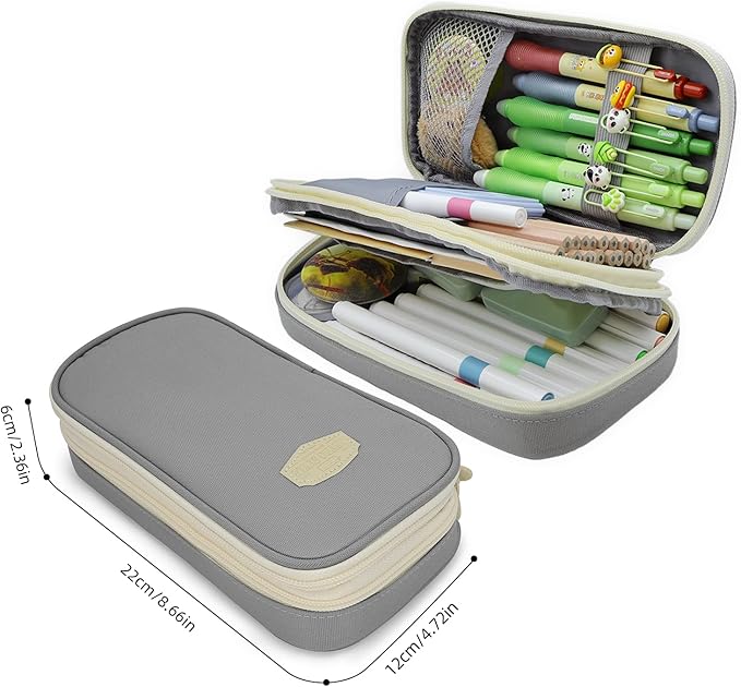 Large Capacity Pencil Case - Durable Zipper Aesthetic Pen Pouch, Big Storage Organizer for School, Office & Travel - Waterproof & Multi-Use (Gray)-DeskLoop Office