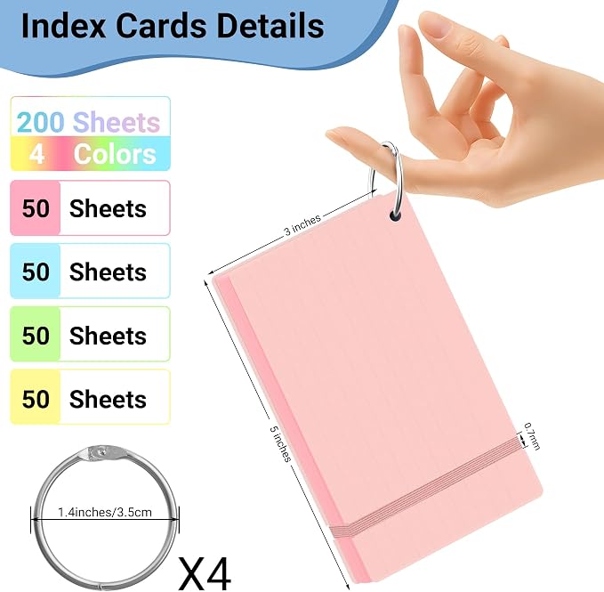 HAUTOCO 200 PCS Colored Index Cards 3x5 - Image 2