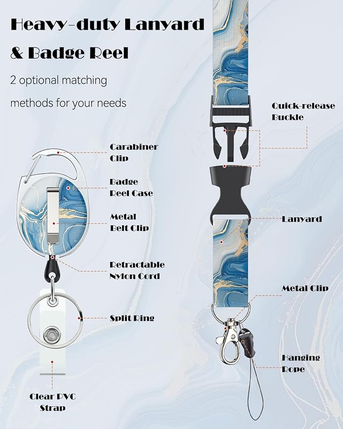 Uniclife Marbling Sliding Badge Holder Blue Marble Pattern Plastic Card Holder - Image 5