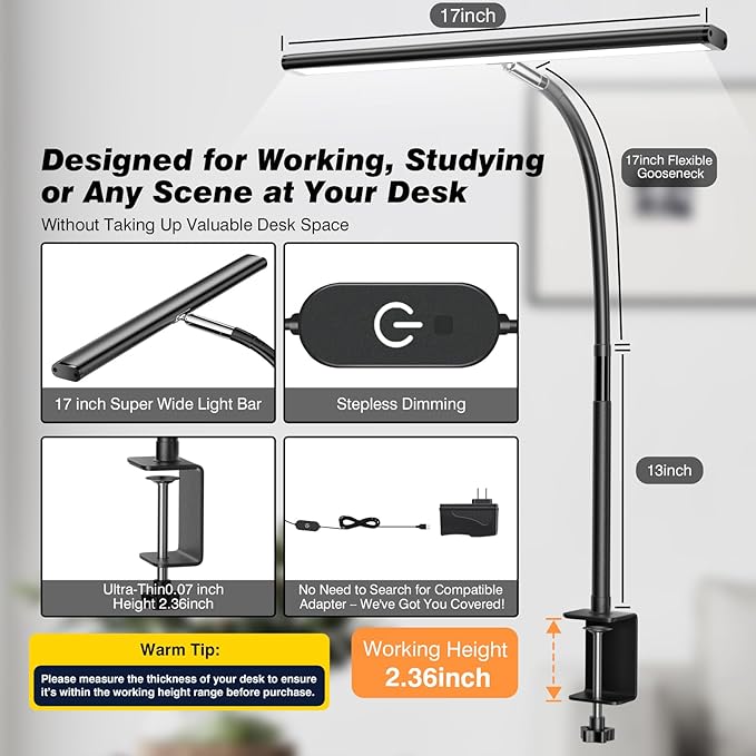 Airlonv LED Desk Lamp for Office Home, Eye-Caring Desk Light - Image 3