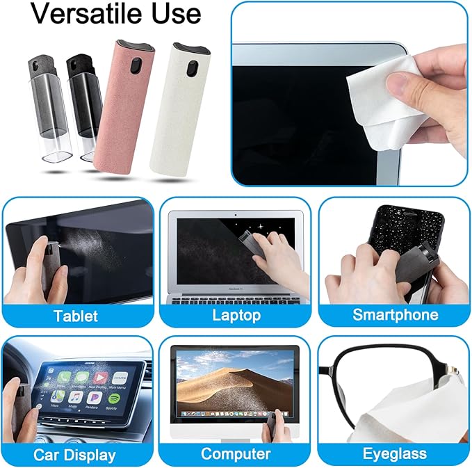 walrfid 4 Pack Screen Cleaner Spray, Car Touchscreen Mist Cleaner, Electronic Laptop Cleaning Kit for Computer, Cellphone, iPad, iPhone, MacBook, TV Monitor, Tablet, Car Display(Pink Grey Black Cream)-DeskLoop Office