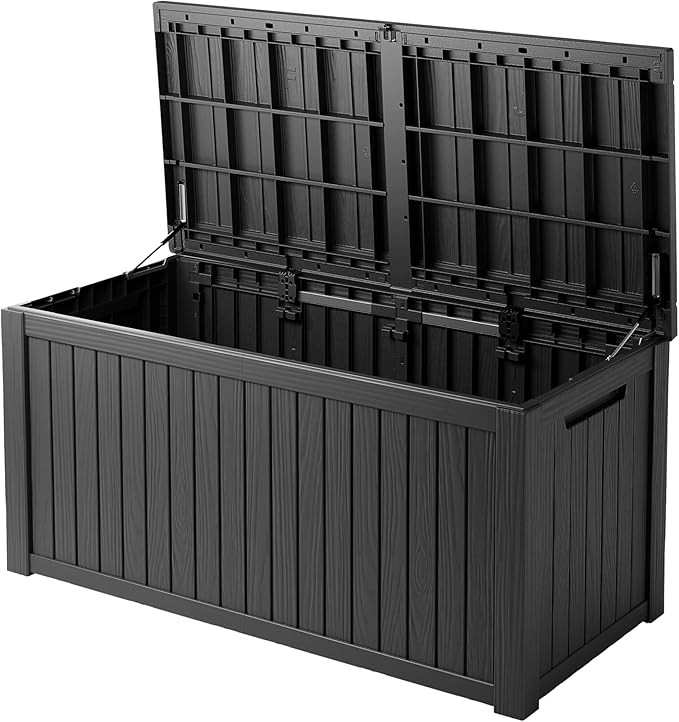 180 Gallon Resin Deck Box, Waterproof Outdoor Storage Bin for Patio Furniture, Pool Accessories, and Garden Tools, Lockable & UV-Resistant, Black-DeskLoop Office