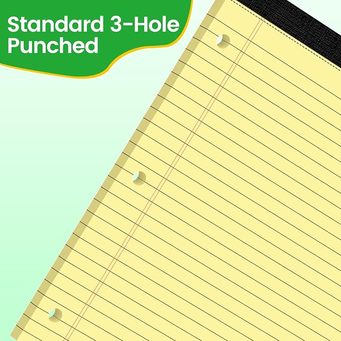 3 Hole Legal Pad 8.5 x 11, 3 Pack Yellow Note Pads, Notebook Paper Wide Ruled - Image 6
