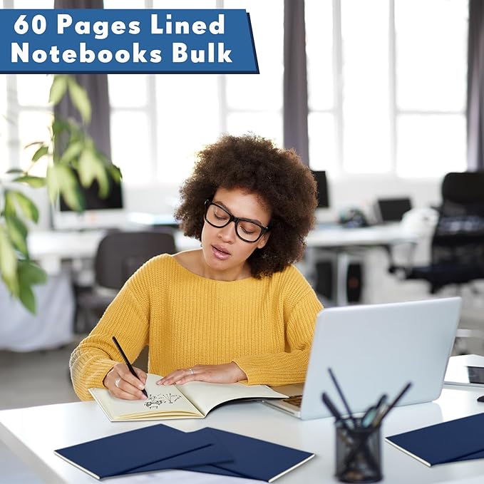 Mimorou 100 Pcs Kraft Notebook Journals 5.5 Inch x 8.3 Inch A5 Softcover Notebooks Bulk for Writing Sketch Office Notepad with 60 Pages 30 Sheets (Navy,Unlined)-DeskLoop Office