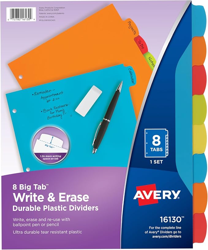 Avery Big Tab Write & Erase Durable Plastic Dividers by Avery