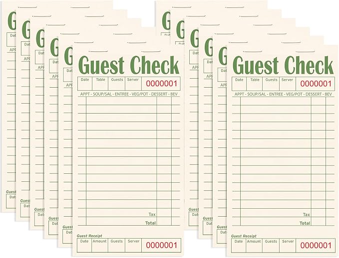 Guest Checks Books for Servers, Server Note Pads, 12 Pack, Natural Color Paper by ZPARIK