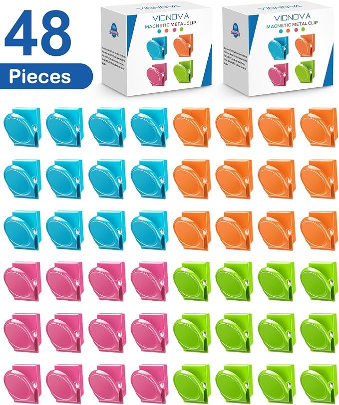 VICNOVA Magnetic Clips, 48 Pieces Magnetic Metal Chip Clips Fridge Magnets - Image 7