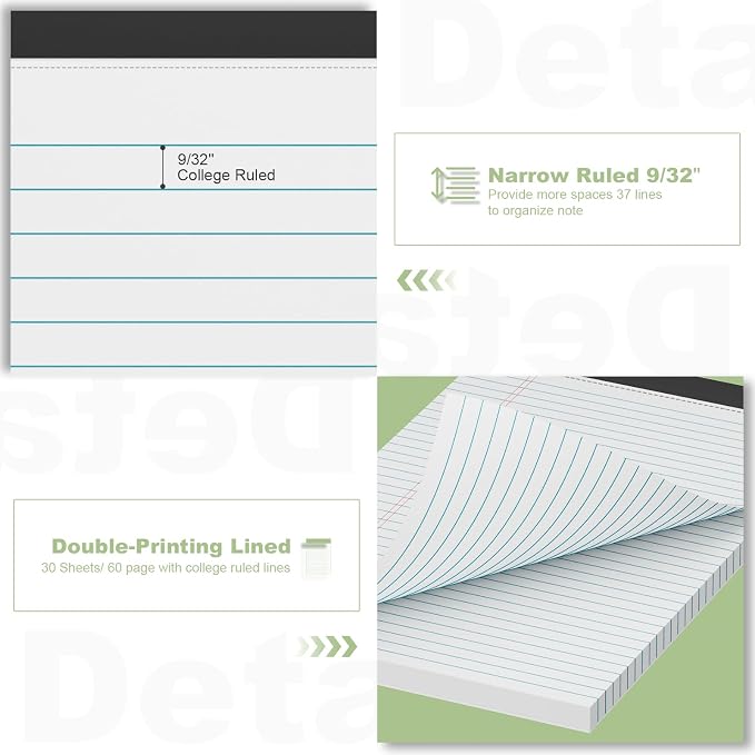White Legal Pads 8.5 x 11 Narrow Ruled, 3 Pack Notepads College Ruled Pads of - Image 4