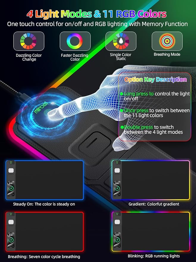 Mouse Pad with Wireless Charger Foldable Phone Holder, XXL RGB Gaming Mousepad - Image 4