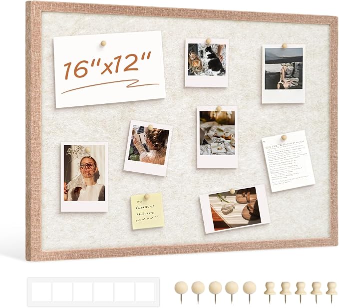 DOLLAR BOSS 16"x12" Beige Felt Framed Cork Board Bulletin Board | Small Pin by DOLLARBOSS