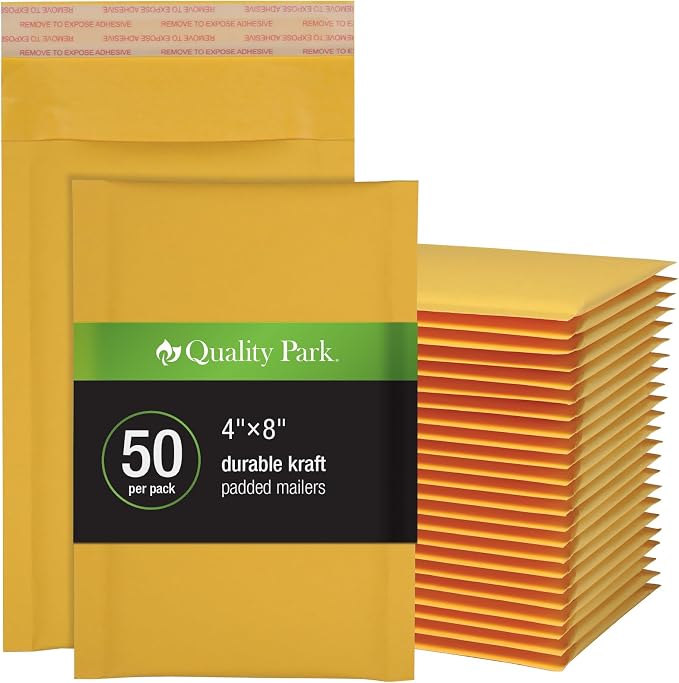 Quality Park Bubble Mailers, 4 x 8 Shipping Envelopes, Small Kraft Padded by Quality+Park