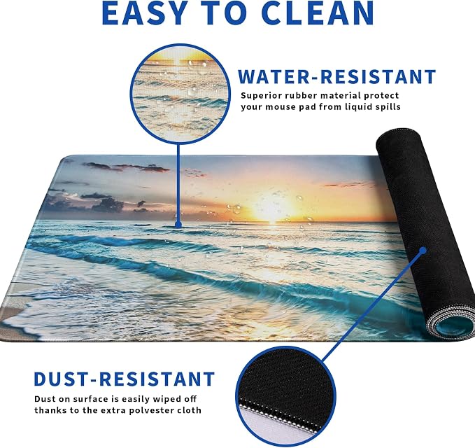 Sunrise Beach Mouse Pad Abstract Sea Mouse Pad 31.5x11.8 Inch Japanese Texture - Image 4