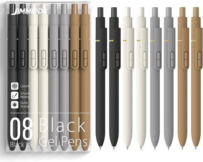 0.7mm Gel Pens Black Ink, 8 Pack Retractable Pens by JIMMIDDA