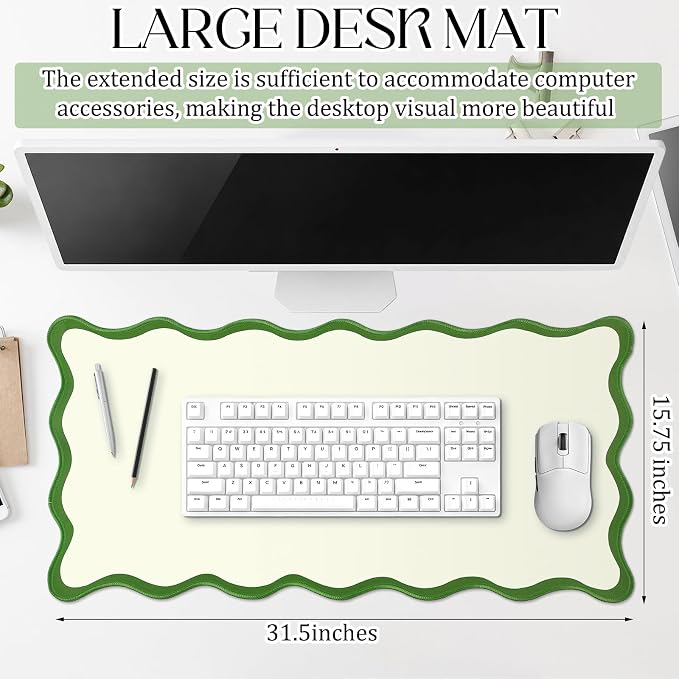Hahafelt Scalloped Desk Mat Large Desk Pad Cute Coquette Table Mat Back to - Image 2