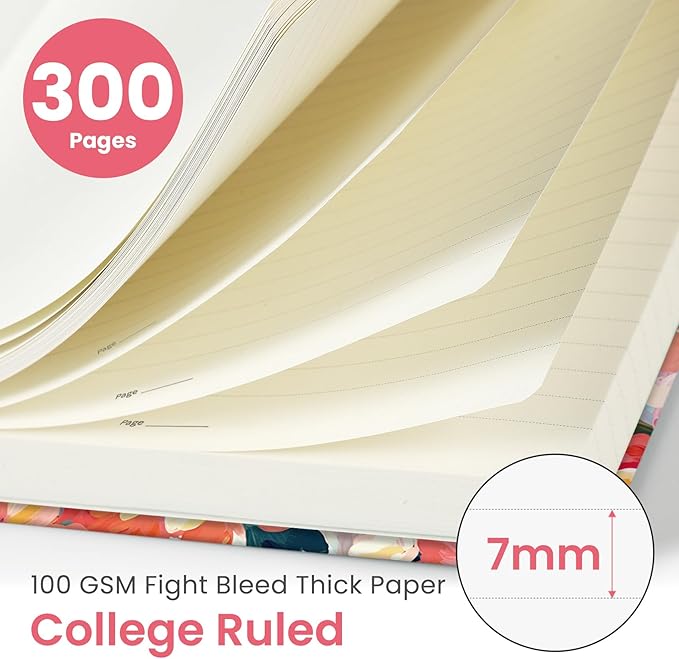 Lined Spiral Notebook Journal for Work, 300 Pages Thick B5 (7.1"x10") College Ruled Journal for Women & Writing, Hardcover Notebook for Note Taking, Perfect for Office Home School, Pastel Garden-DeskLoop Office