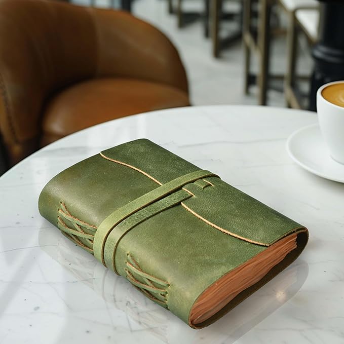 LEATHER VILLAGE Leather Bound Journal - Green, 7"X5", 220 Pages - Vintage Blank Paper Diary for Writing, Drawing, Sketchbook, and Travel Notebook - Ideal for Women and Men-DeskLoop Office