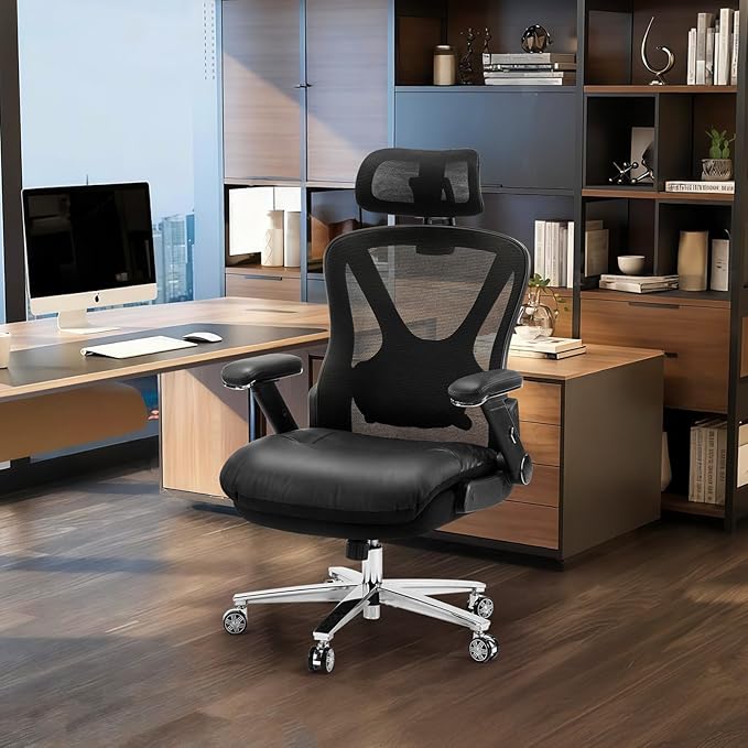 750lbs Big and Tall Office Chair- Heavy Duty Executive Chair with 5D Flip Arms and Adjustable Lumbar Support, Ergonomic Mesh High Back Desk Chair, Ergonomic Executive Home Office Computer Chair-DeskLoop Office