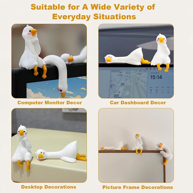 4 PCS Resin Goose Figurine Computer Monitor Decor, Cute Mini Goose Statues - Image 4