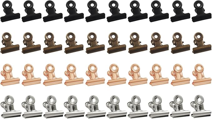 40 Pack Antique Muiticolor Bulldog Clips - 22mm Small Metal Paper Clips Clamps by Unknown