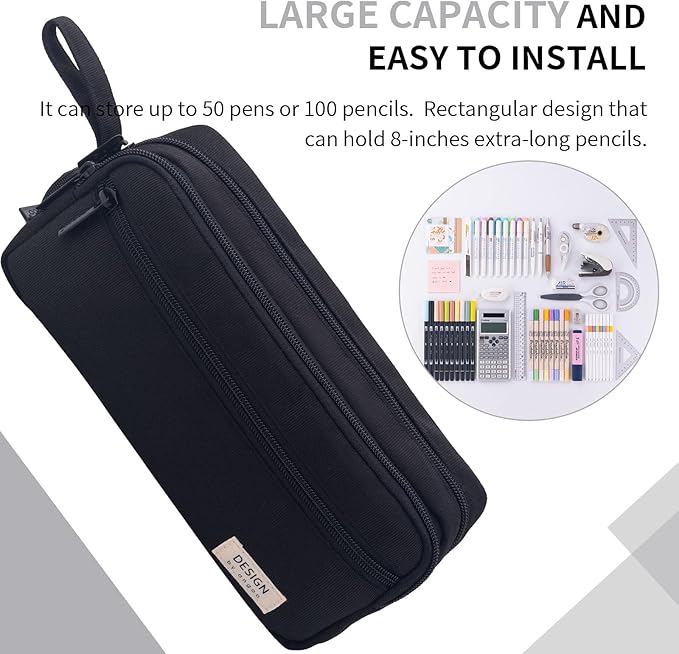 HVOMO Large Pencil Case High Capacity Holder Box Storage bag Desk Organizer Marker Pouch Pen For Middle School Office College Adult Girl and Boy(Black)-DeskLoop Office