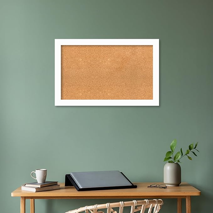 Amanti Art Natural Cork Board for Wall, 21x33 Vision Board with White Frame, Medium Corkboard Office Decor for Home Organization, Casual Corkboard Pinboard to Display Items for Home Organization in-DeskLoop Office