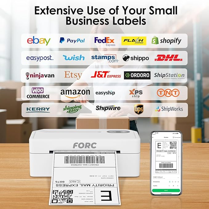 Forc Shipping Label Printer,4X6 Thermal Label Printer for Small Business & Office Package,Compatible with Android, iOS, Windows and Mac, Widely Used for Amazon,UPS,Etsy,USPS-DeskLoop Office