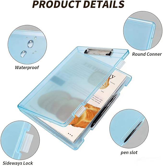Letter Size Clipboard with Storage 8.5 * 11, Plastic Clear Blue Clipboard File - Image 8