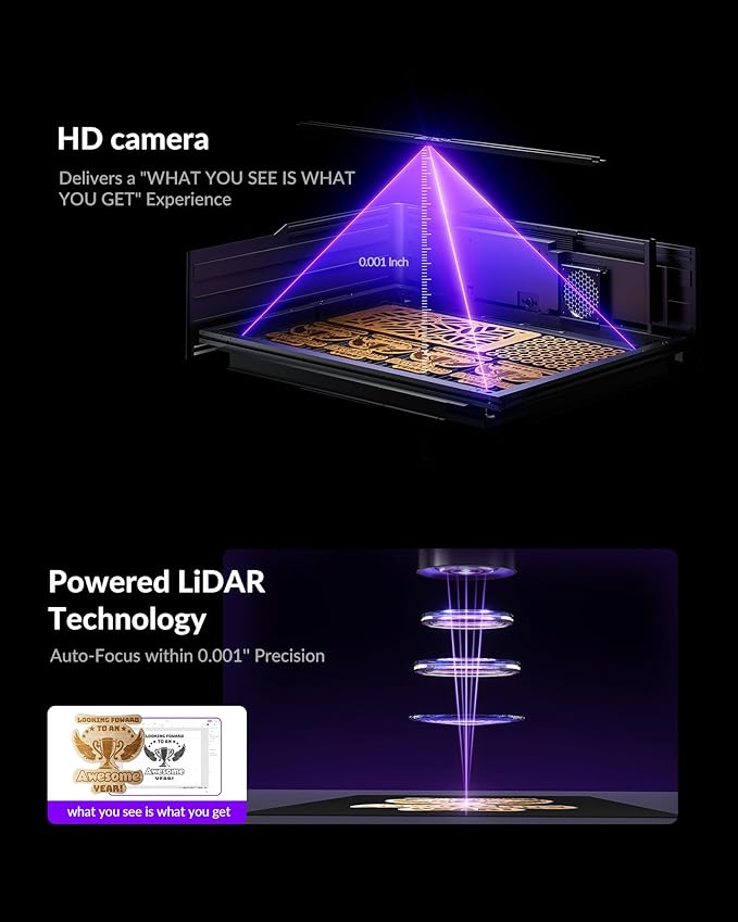 WECREAT Vision Pro 45W Laser Cutter and Engraver with Air Assist, HD Camera & Auto-Lifting, Laser Cutter Cuts 1” Wood, Full Enclosure Laser Engraving Machine for Wood and Metal, Acrylic, Leather etc-DeskLoop Office