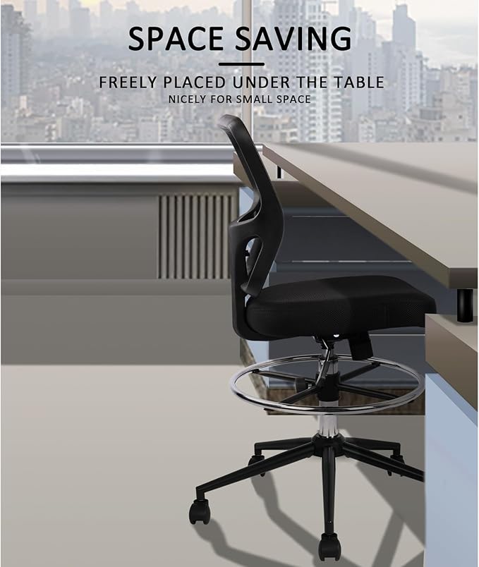 Armless Drafting Chair Tall Office Chair Adjustable Height High Back Ergonomic Desk Chair Drafting Stool Rolling Bar Stools Chairs with Footrest and Wheels-DeskLoop Office