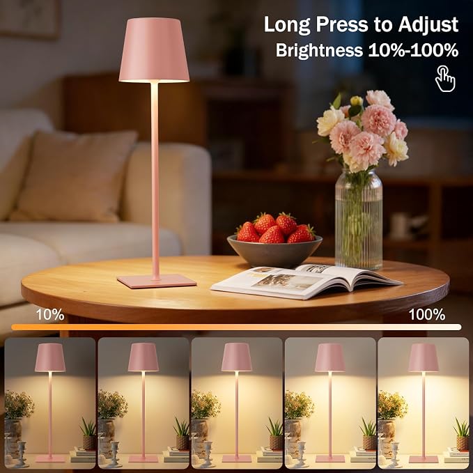Kakanuo Pink Cordless Rechargeable Table Lamp, 2 Pack Portable Desk Lamp - Image 3