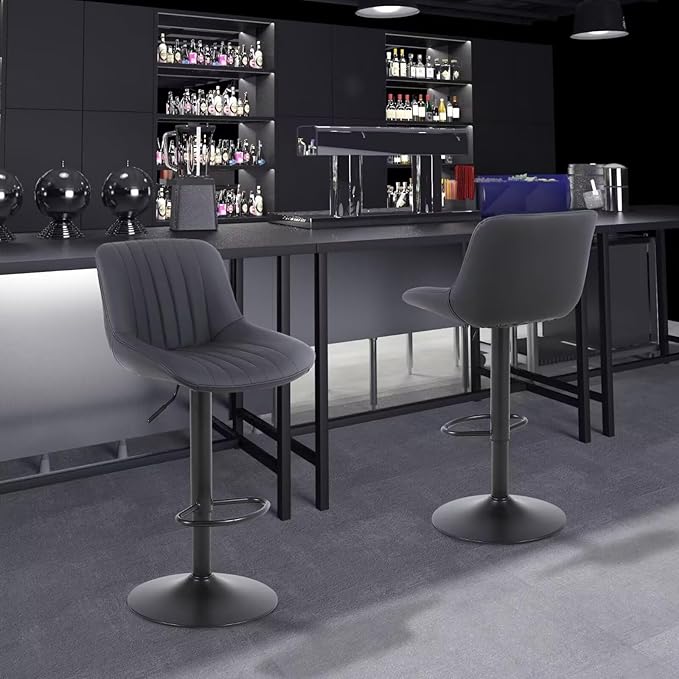 Bar Stools Set of 4, Swivel Counter Height Barstools with Back, Adjustable PU Leather Bar Chairs, Modern Armless Kitchen Island Stool, Black-DeskLoop Office