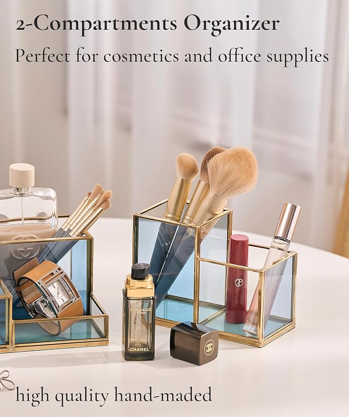 FONDAZZA Gold & Blue Glass Desk Organizer - Image 4