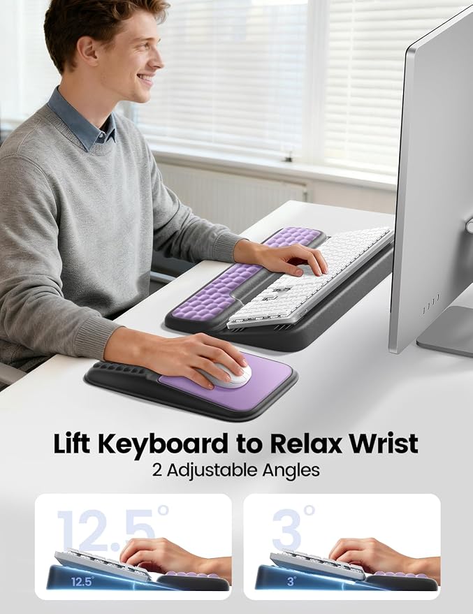 Vaydeer Keyboard Stand and Mouse Pad Set Wrist Rest, Computer Wrist Support Pad - Image 4