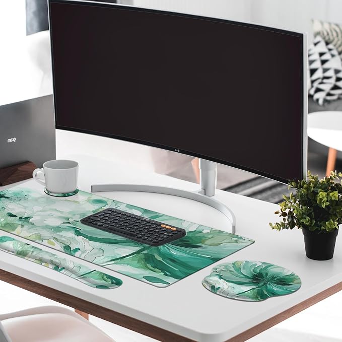 Britimes Colorful Floral Keyboard Mouse Pad Set Flower Green Summer 4in1 Large - Image 3