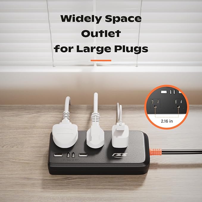 Surge Protector Power Strip,7-in-1 with 6 FT Flat PlugExtension Cord,Surge Protector,with 3 AC Outlets 2USB A,2USB C Outlets for for Home, Office, Dorm Essentials,UL FCC Listed Visit The ZZJ Store-DeskLoop Office
