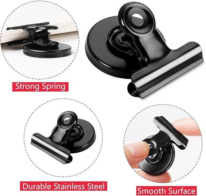 VNDUEEY 20 Pack Black Magnetic Clips for Refrigerator, Strong Fridge Magnets Magnet Clips Whiteboard Magnets?Magnetic Clips for Locker Office Home School-DeskLoop Office
