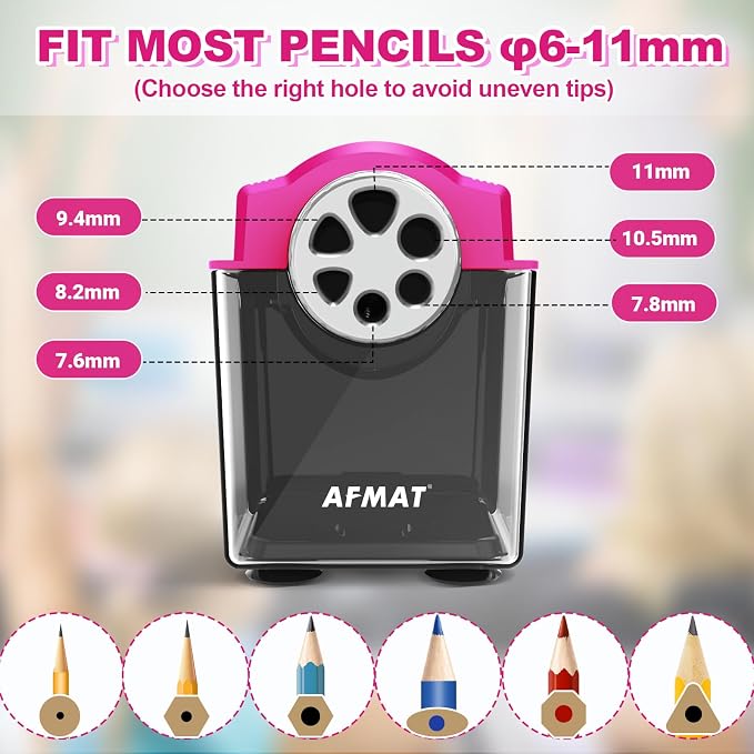 AFMAT Electric Pencil Sharpener Heavy Duty, 6-Hole Classroom Pencil Sharpener - Image 2