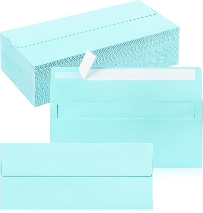 100 Pack #10 Business Envelopes, Self Seal Standard Light Blue Envelopes by QIKSION