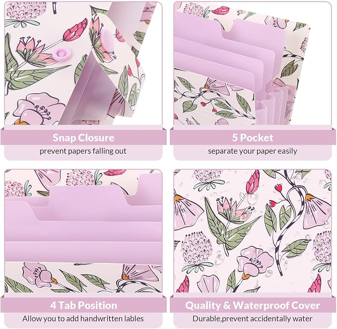 SKYDUE Accordion File Organizer, Floral Expanding File Folders - Image 4