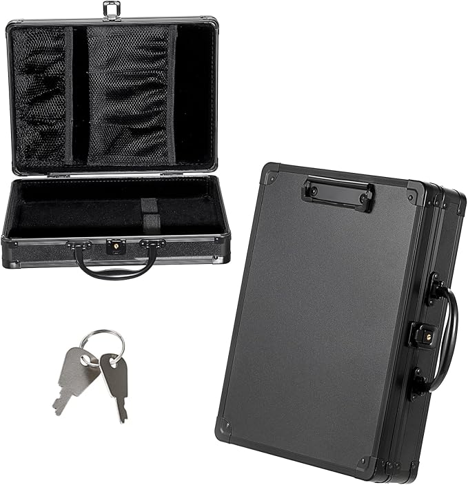 Clipboard Storage Box with Key Lock and Handle, 12x9 Inch Aluminum Clipboard by Hoowen