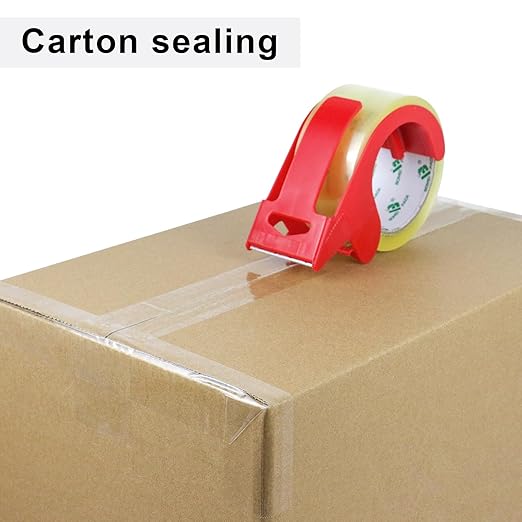 BOMEI PACK 6Rolls Clear Yellowish Packing Tape Refills, 2.4 Mil 1.88 Inch x 60 Yards, Packaging Tape with Dispenser for Moving, Shipping and Storage-DeskLoop Office