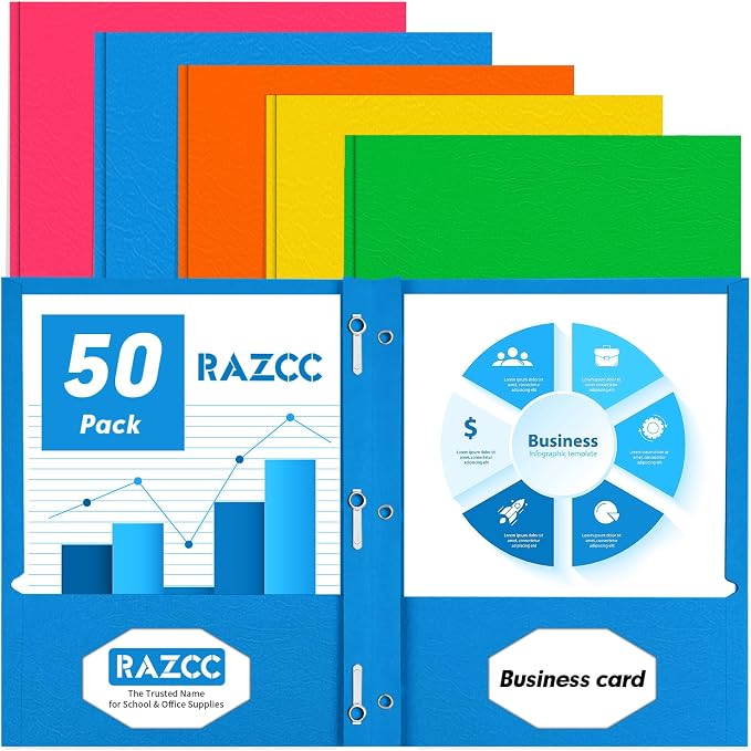 Two Pocket Folders, RAZCC 50 Pack Two Pocket Folders by RAZCC
